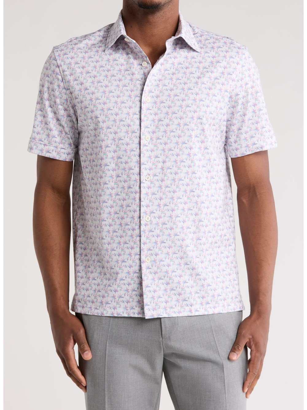 Bugatchi Men’s Short-Sleeve Milo Floral Button-Down Shirt Size M